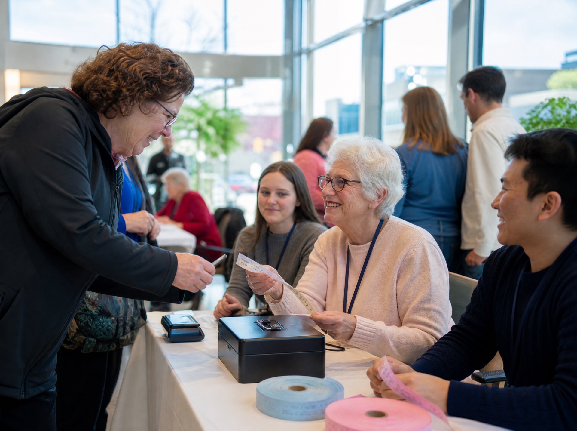 Volunteers selling 50/50 tickets at a foundation event